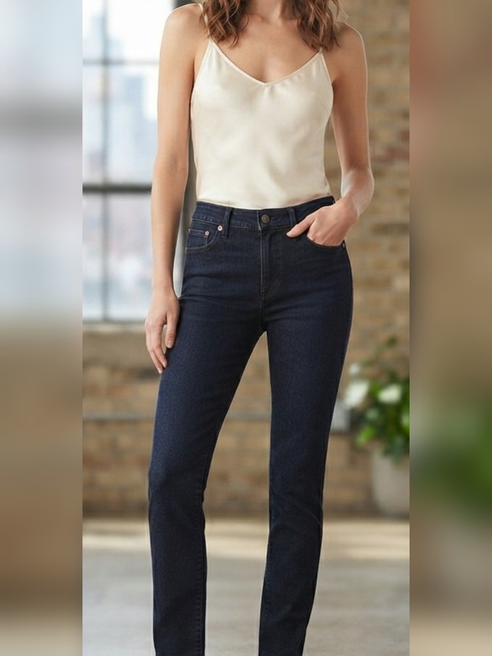 PAIGE Lennox Dark Indigo High-Rise Straight Leg Jeans